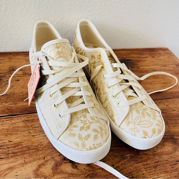 NWT Keds Rifle Paper Co. Queen Anne Gold Leaf Sneakers - Picture 4 of 8